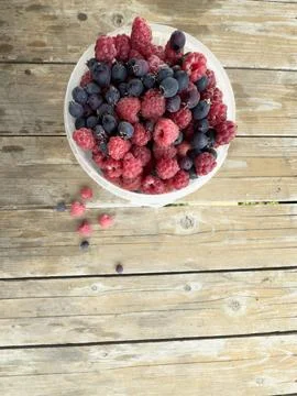 Raspberry and Blackcurrant in Bowl Stock Photos