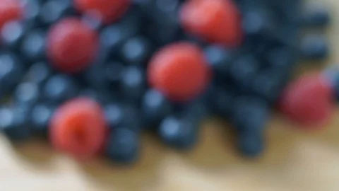 Raspberry and blueberry berries close up. Healthy nutrition. Stock Footage 119639520