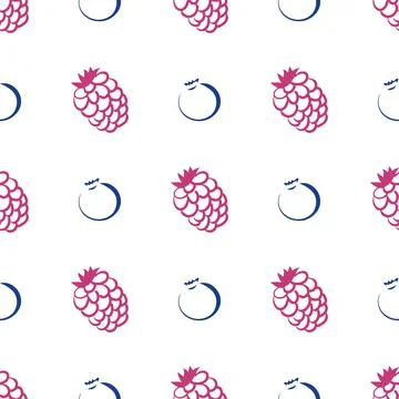Raspberry and blueberry vector seamless pattern illustration Stock Illustration