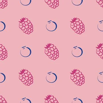 Raspberry and blueberry vector seamless pattern illustration Stock Illustration