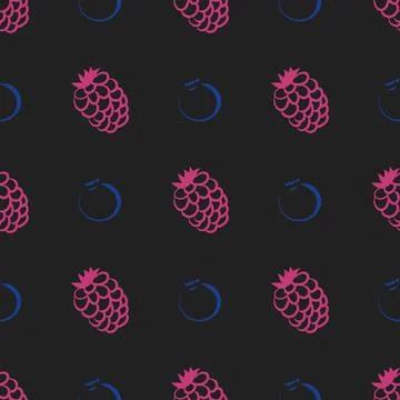 Raspberry and blueberry vector seamless pattern illustration Stock Illustration