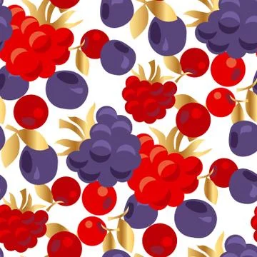 Raspberry and cranberry seamless pattern. Stock Illustration