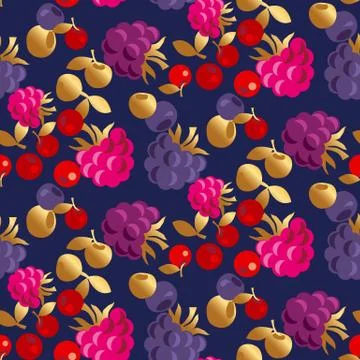 Raspberry and cranberry seamless pattern. Stock Illustration