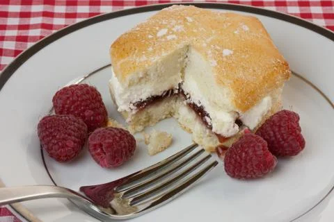 Raspberry and cream scone Stock Photos