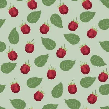 Raspberry and leaf pattern background with vibrant red berries and green le.. Stock Illustration