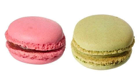 Raspberry and pistachio macaron on isolated background Stock Photos