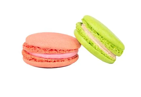 Raspberry and pistachio macaroons Stock Photos