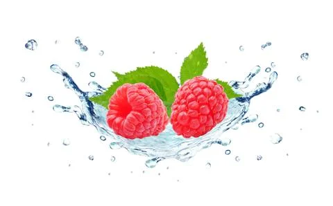 Raspberry and water splash Stock Photos