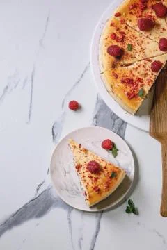 Raspberry baked cheesecake Stock Photos