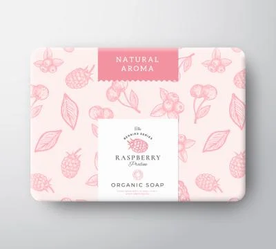 Raspberry Bath Soap Cardboard Box. Abstract Vector Wrapped Paper Container with イラスト素材