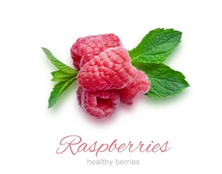 Raspberry berries and mint leaf isolated on white background. Healthy berries Stock Photos