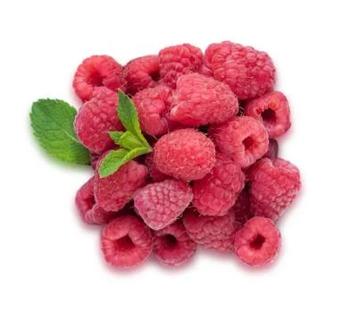 Raspberry berries and mint leaf isolated on white background. Healthy berries Stock Photos