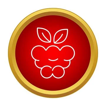 Raspberry berries fruit outline icon in red circle Stock Illustration