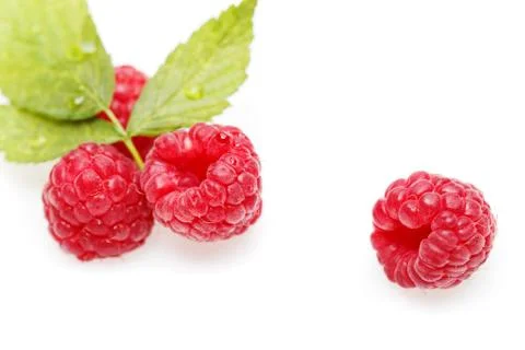 Raspberry berries isolated on white Stock Photos