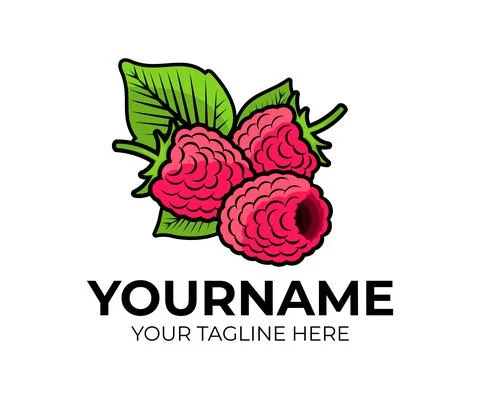 Raspberry, berries raspberries and leaf or leaves, logo design Stock Illustration