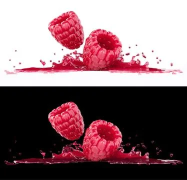 Raspberry berries in splash of juice 스톡 일러스트
