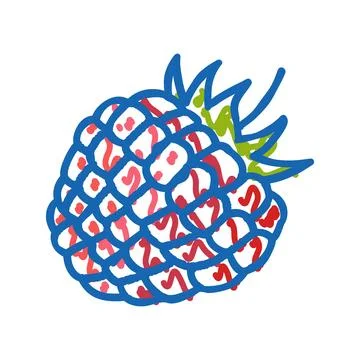 Raspberry berry leaf icon doodle illustration Stock Illustration