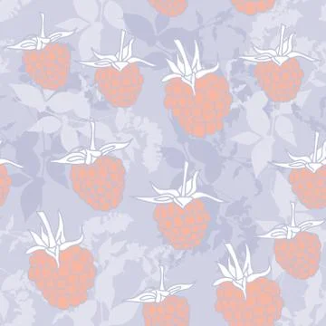 Raspberry on blue background. Sketch, seamless pattern. Vector Illustrazione stock