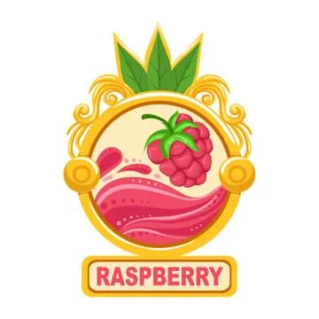 Raspberry Bright Color Jam Label Sticker Template In Round Frame Stock Illustration