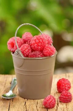 Raspberry  in a bucket Foto stock