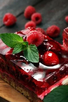 Raspberry Cake for holidays with mint and fresh delicious raspberries Stock Photos