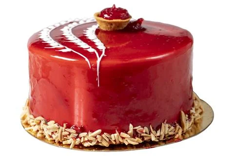 Raspberry cake isolated on white background. Celebration or birthday cake cov Stock Photos