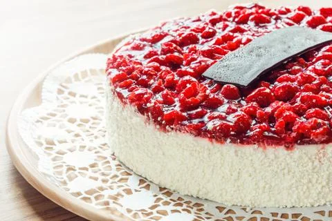 Raspberry cake on plate Stock Photos