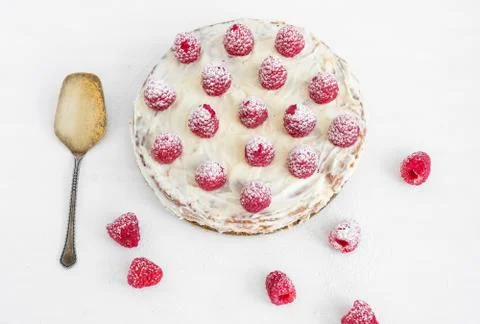 Raspberry cake on a white desk Stock Photos