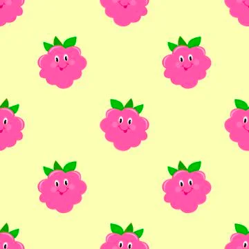 Raspberry cartoon seamless vector pattern Stock Illustration