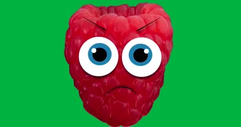 Raspberry character frowning, presenting health warning on transparent backdrop Stock Footage 317595501