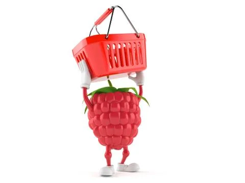 Raspberry character holding empty shopping basket Stock Illustration