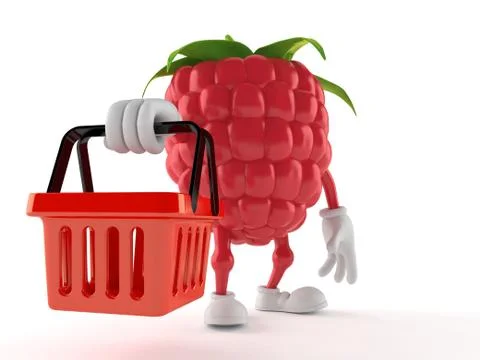 Raspberry character holding empty shopping basket Stock Illustration