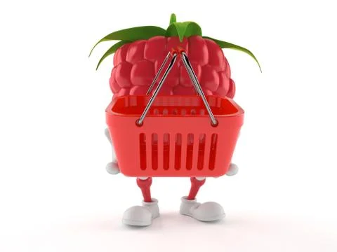Raspberry character holding empty shopping basket Stock Illustration