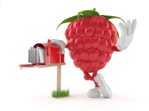 Raspberry character with mailbox Stock Illustration