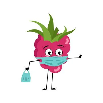 Raspberry character with mask Illustrazione stock