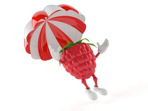 Raspberry character with parachute Stock Illustration