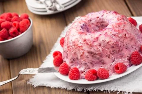 Raspberry Charlotte with Berries Stock Photos