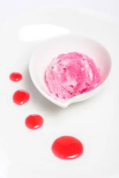 Raspberry cheese cake and ice cream ball Stock Photos
