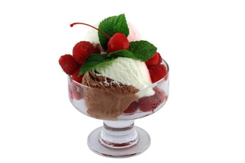 Raspberry, cherry and ice cream. Stock Photos