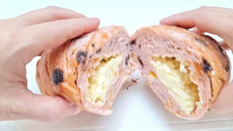 Raspberry Chocolate Bread. Soft Crumb Delight. Airy Filled Slice Video stock 311388342