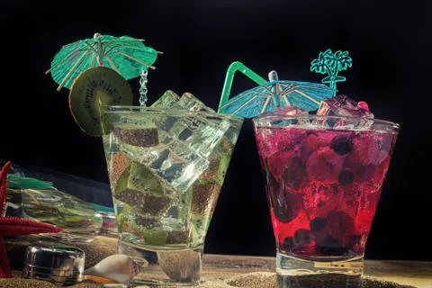 Raspberry cocktail on the sand Foto stock