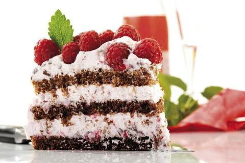 Raspberry cream cake, close-up Stock Photos