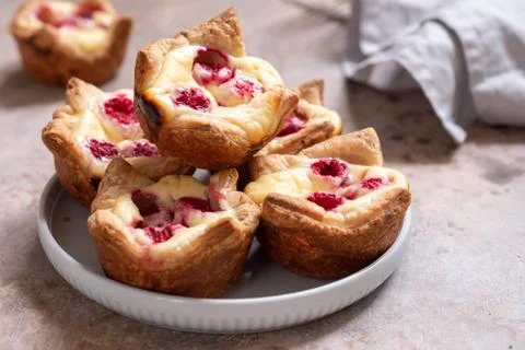 Raspberry Cream Cheese Puff Pastry Pies Stock Photos