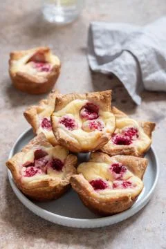 Raspberry Cream Cheese Puff Pastry Pies Stock Photos