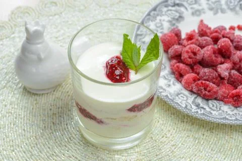 Raspberry cream dessert Stock Photos