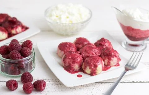 Raspberry Curd Balls Stock Photos