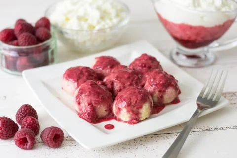 Raspberry Curd Balls Stock Photos