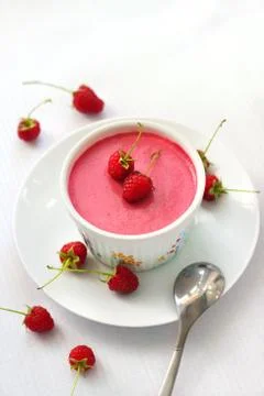 Raspberry dessert with cream cheese Stock Photos