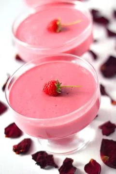 Raspberry dessert with cream cheese Stock Photos