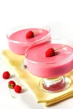 Raspberry dessert with cream cheese Stock Photos